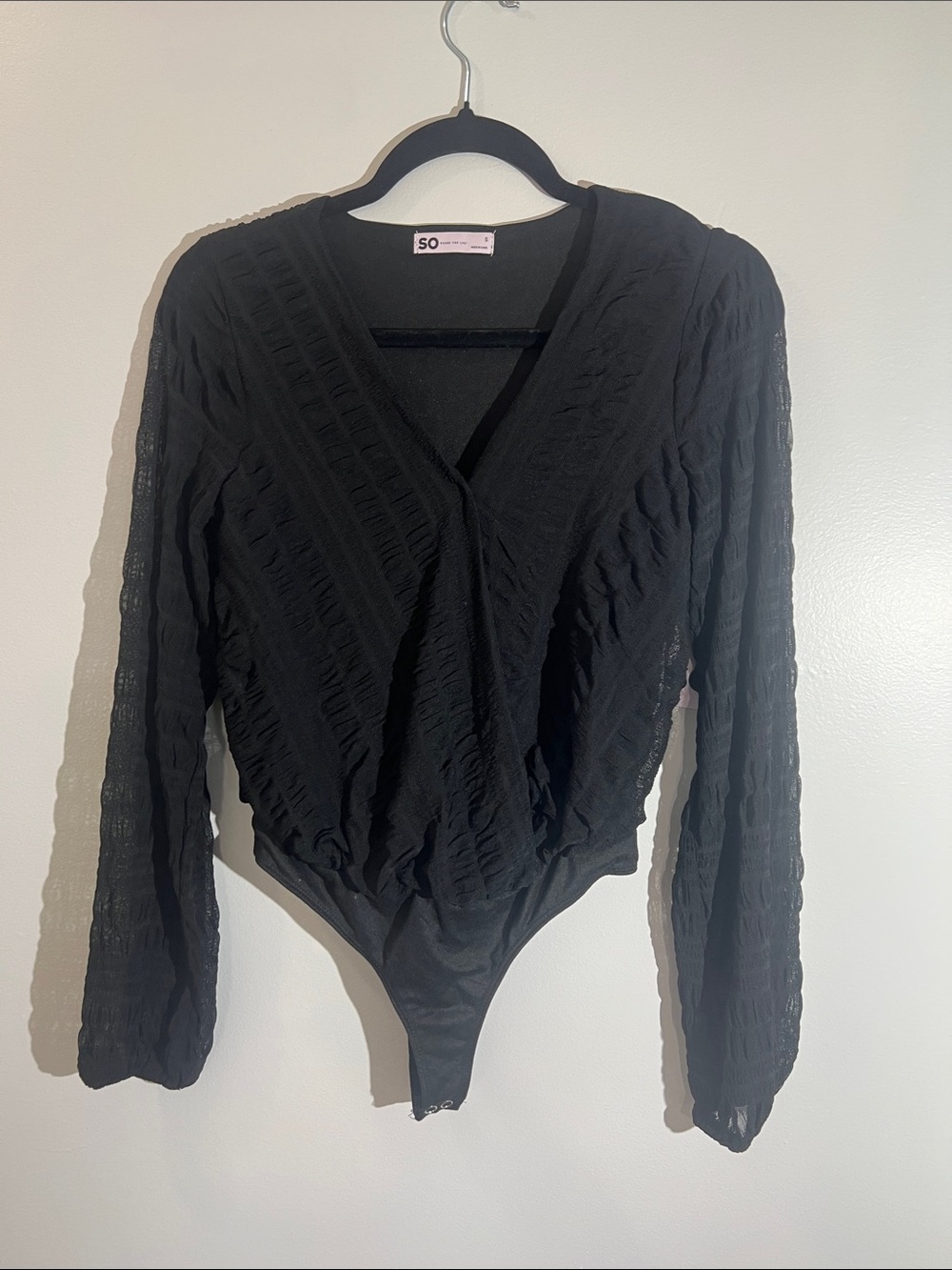 SO Black Long-Sleeve Wrap-Front Bodysuit